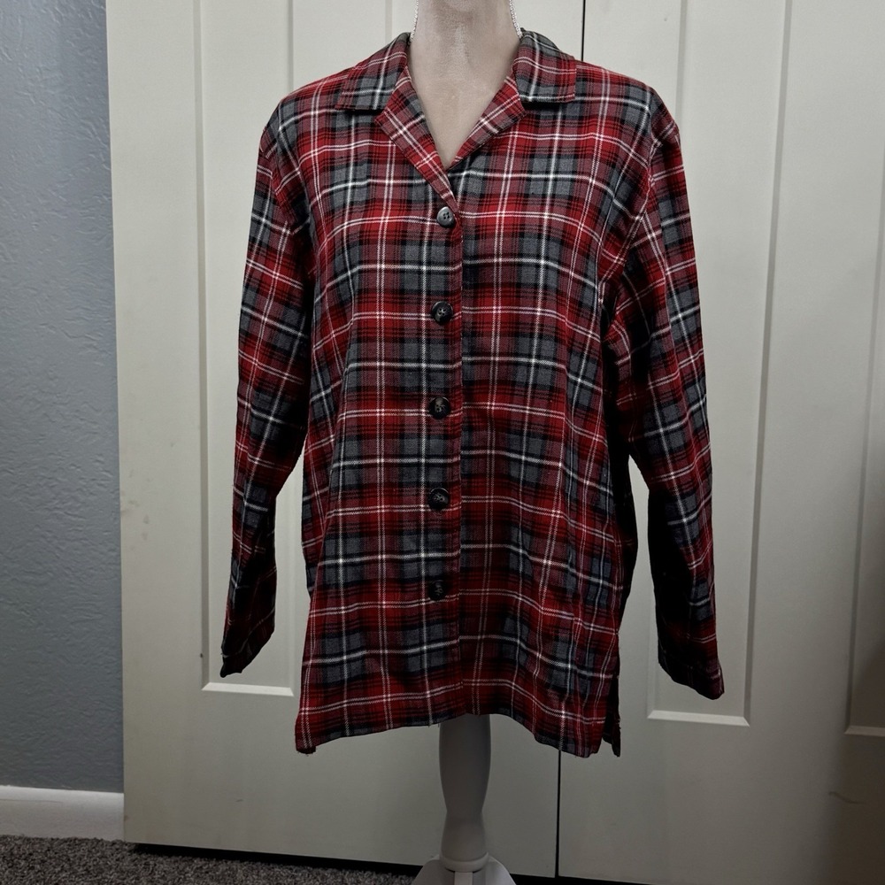 Southern Lady Women's size 16 Red Plaid Flannel Long Sleeve Shirt Made in USA